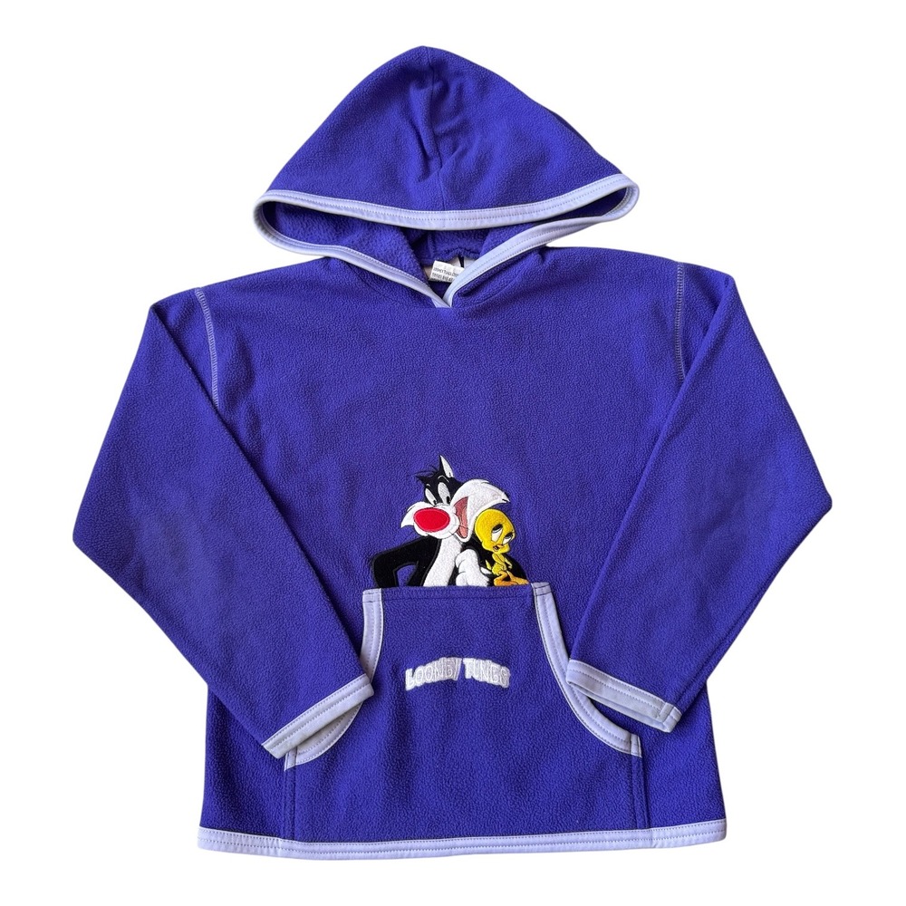 Vintage 2000 Looney Tunes Fleece Hoodie Kids M Sylvester Tweety‎ Embroidered Y2K
